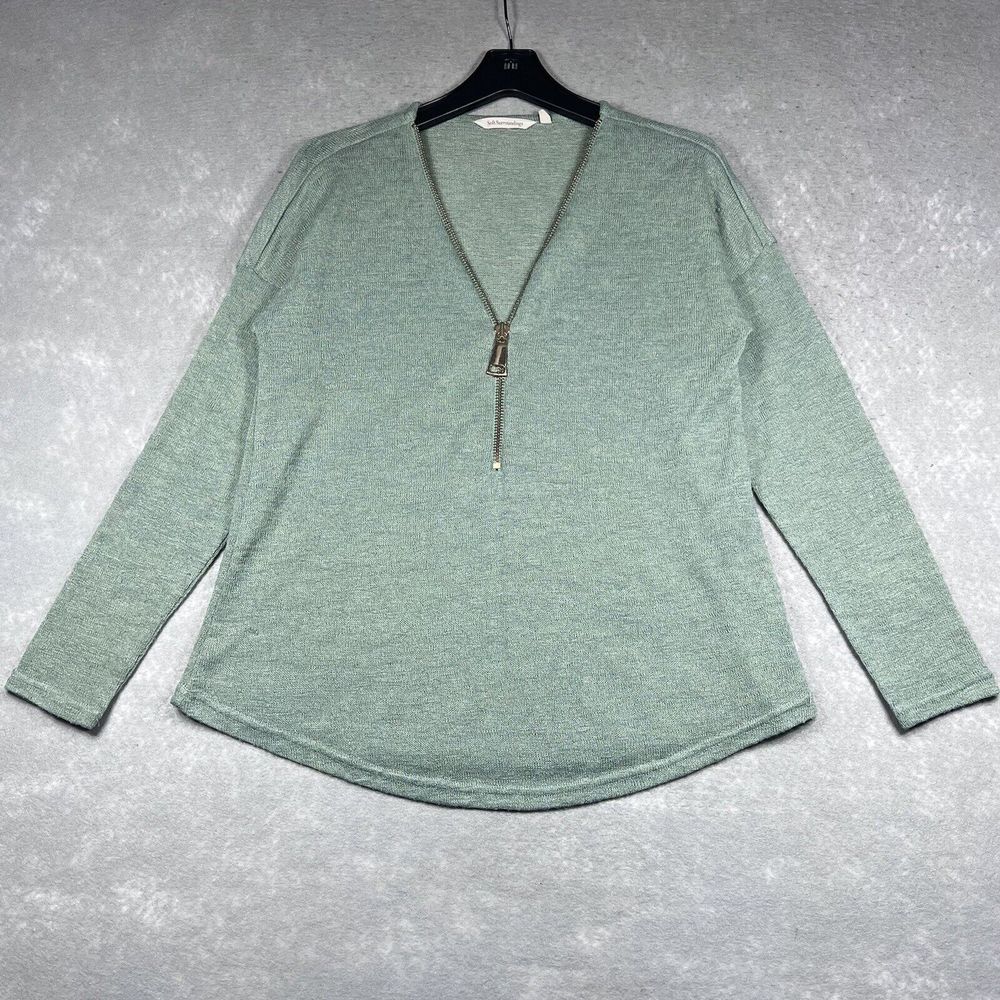 Soft Surroundings Sweater Womens Size Medium Green Sage 1/2 Zip Pullover